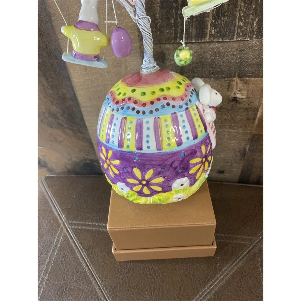 Vintage 90s Porcelain Easter Ornament Tree Whimsical Bunny Chick ~ REPAIR Needed
